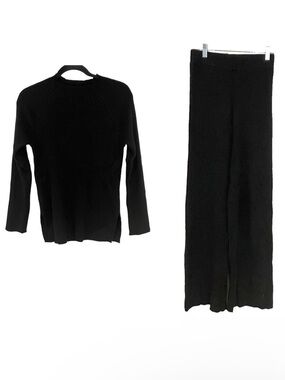 Nap Loungewear Black 100% Cashmere Rib Knit PulloverSweater & Bottoms Set  NWT S